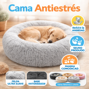 Cama Antiestrés Premium para Perros – Sueño Profundo y Relajación Total